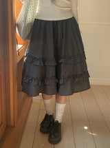 Warmin Frill Banding Check Midi Skirt
