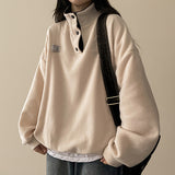Sung high neck color scheme snap tab fleece anorak sweatshirt