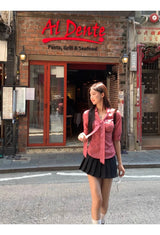 Red checkered scarf French shirt
