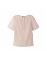 Lilian Back Ribbon Sheer Layered Top Pink