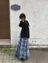 Juel Vintage Check Banding Long Skirt