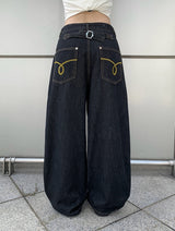 エミルバックバックルステッチローデニムワイドパンツ