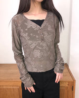 Beden Lace V-Neck Long Sleeve T-Shirt
