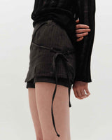 Ribbon Tied Mini Skirt Pants _ BROWN