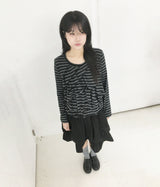 [fiebre]フリルストライプロングスリーブTシャツ グレー