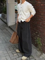 Angora semi-cropped collar cardigan