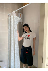 I LoveショートスリーブラウンドスパンデックスTシャツ
