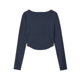 ナイロンボタンクロップTシャツ [Fabric by ITALY] - ネイビー
