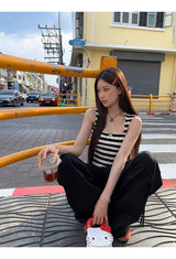 Lace Black Side Shirring Casual Pants
