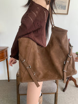 Belted Buckle Cross Double Strap Big Shoulder Bag (3 Colors)
