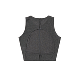 BACK OPEN BUTTON LAYERED TOP (CHARCOAL)
