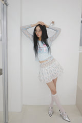 Cat chiffon banding flare mini skirt