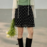 Dot ruffle flare mini skirt