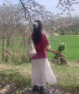 Owell Shirring Punching Lace Tiered Summer Long Skirt (4 Colors)