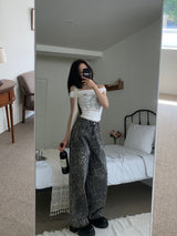 Wild High-Waist Leopard Wide Long Pants (One Color)