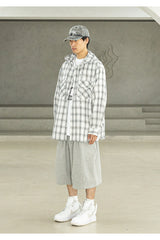 リラックスレザーオーナメントフーディーチェックロングシャツ MSFST002-BK