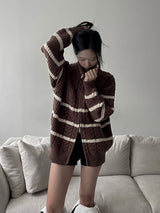 [UNISEX/Overfit] Crown hachi color combination striped high neck two-way zip-up (3 colors)