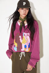 Long-sleeved funny and quirky print sheep-leg sleeve round neck contrast color T-shirt hoodie