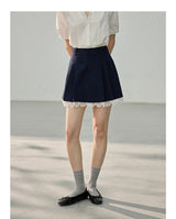 High-Waisted Lace Trim Slim H-Line Mini Skirt