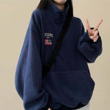 American Flag Coloring Fleece Semi-Zipup Anorak Sweatshirt