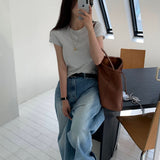 [BELLIDE MADE] Daily Label Semi-Cropped Short-Sleeved T-Shirt
