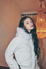 FOX FUR DOWN JACKET white
