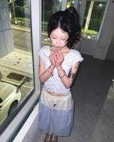 (2color) Bead Ball Shirring Cap Sleeve Tee