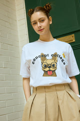 ベージュパピーホワイト半袖tシャツ