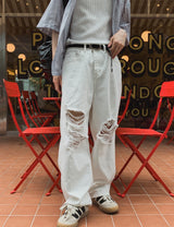 White Vintage Damaged Pants