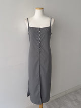 Dot Deep Slit Layered Bustier Long One Piece