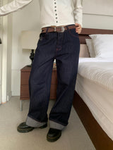 Penny Red Stitch Raw Wide Denim Pants