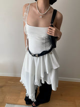 Unbalanced Square Sleeveless Slimming Frill Dress