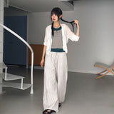 Obein linen striped wide pants