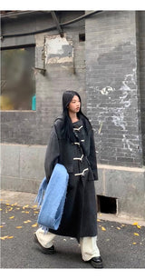 wool charcoal quilting toggle hooded long coat