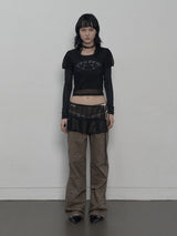 LACE PLEATS SKIRT BLACK