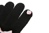 0 4 ribbon knit gloves - BLACK/PINK