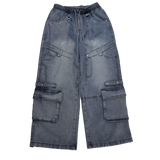 overlap denim pocket pants