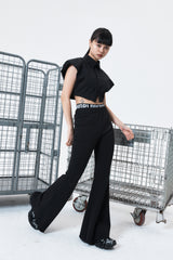 Basic Fine Bootcut Banded Waist Pants (BLACK)