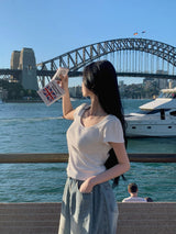 [BELLIDE MADE] ribbon frill short-sleeved T-shirt