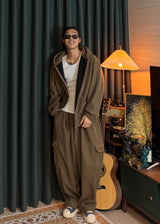 Unisex Couple Golden Hooded Sweatshirt and Cargo Drawstring Pants Set