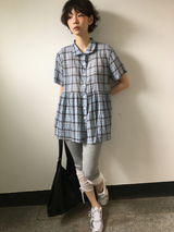 Weds check short-sleeve blouse (2color)