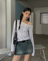 Line Overlock One Shoulder Long Sleeve