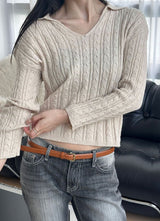 [F/W] Cable v neck kara crop knit(4color)