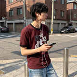 Essential Standard Short-Sleeve Ringer T-Shirt Alpha Appliqué Burgundy