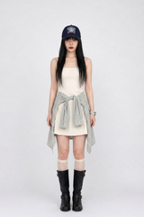 BACK OPEN FLARE MINI DRESS IN IVORY