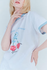 チェリーリンガーTシャツ_ホワイト/ペールブルー