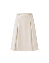 Mirabelle Gold Horsebit Pleated A-Line Midi Skirt Cream