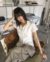 Pedi ストライプエンボリンクル半袖シャツ