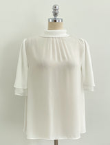 Netel Half-Neck Shirring Short Sleeve Blouse