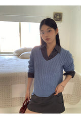 Twisted V-neck long-sleeved knitwear